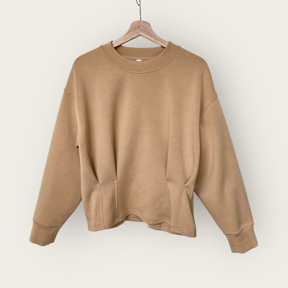 Lululemon Gathered Waist Crew Pullover -size 10 Pecan Tan Long Sleeve